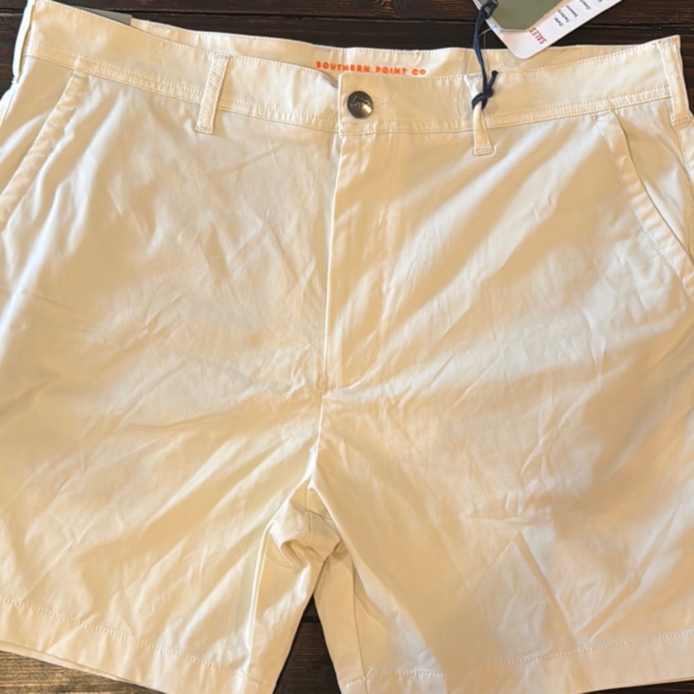 Cream Flat Front Shorts with Textured Fabric